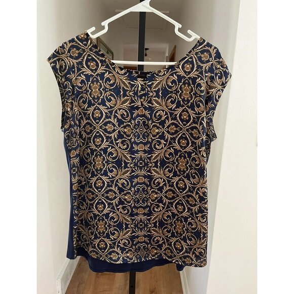 EUC The Limited Women's Top Baroque Pattern Navy/Gold - Picture 1 of 5